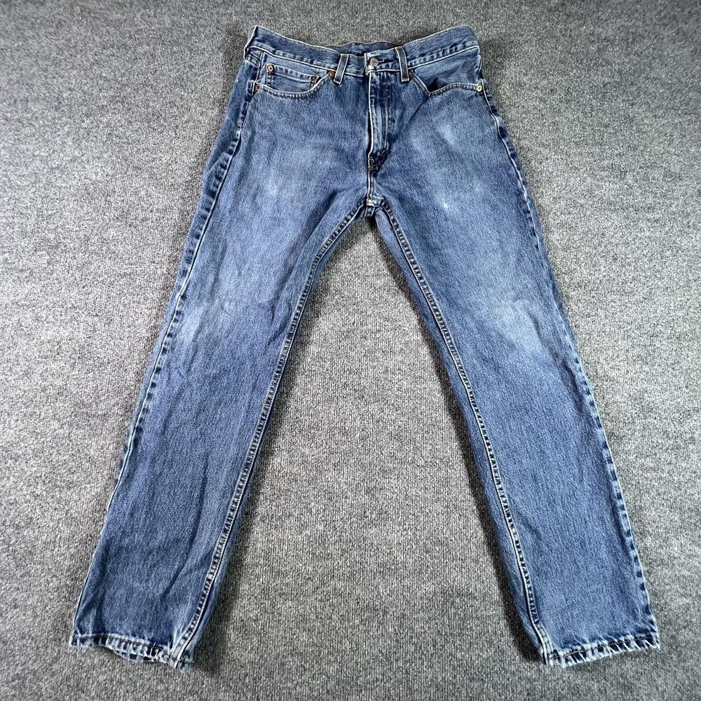 Levi's 505 Straight Jeans Men's 34x32 Blue Cotton Denim Faded Workwear Travel